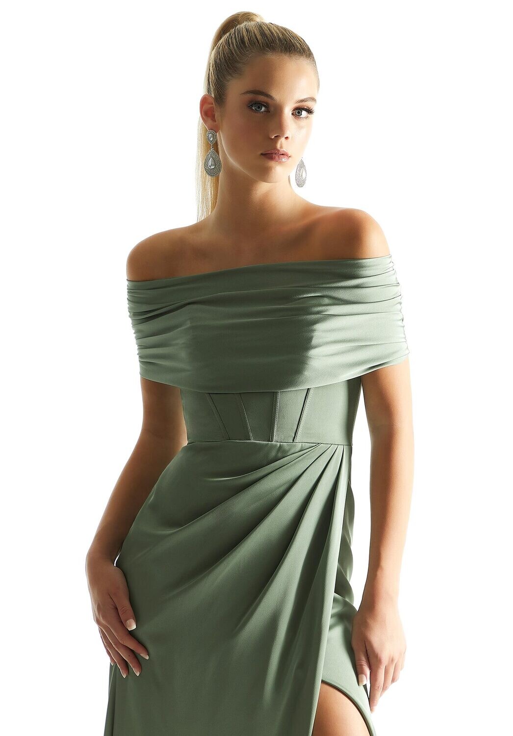 Morilee Luxe Satin Stole 21860 Moss Size 12