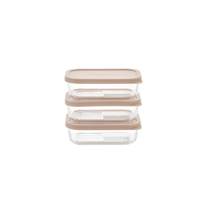 Container Culture 6-Piece Airtight Glass Food Storage Containers with Lids, 3 x 17.6oz - Cashew Cream