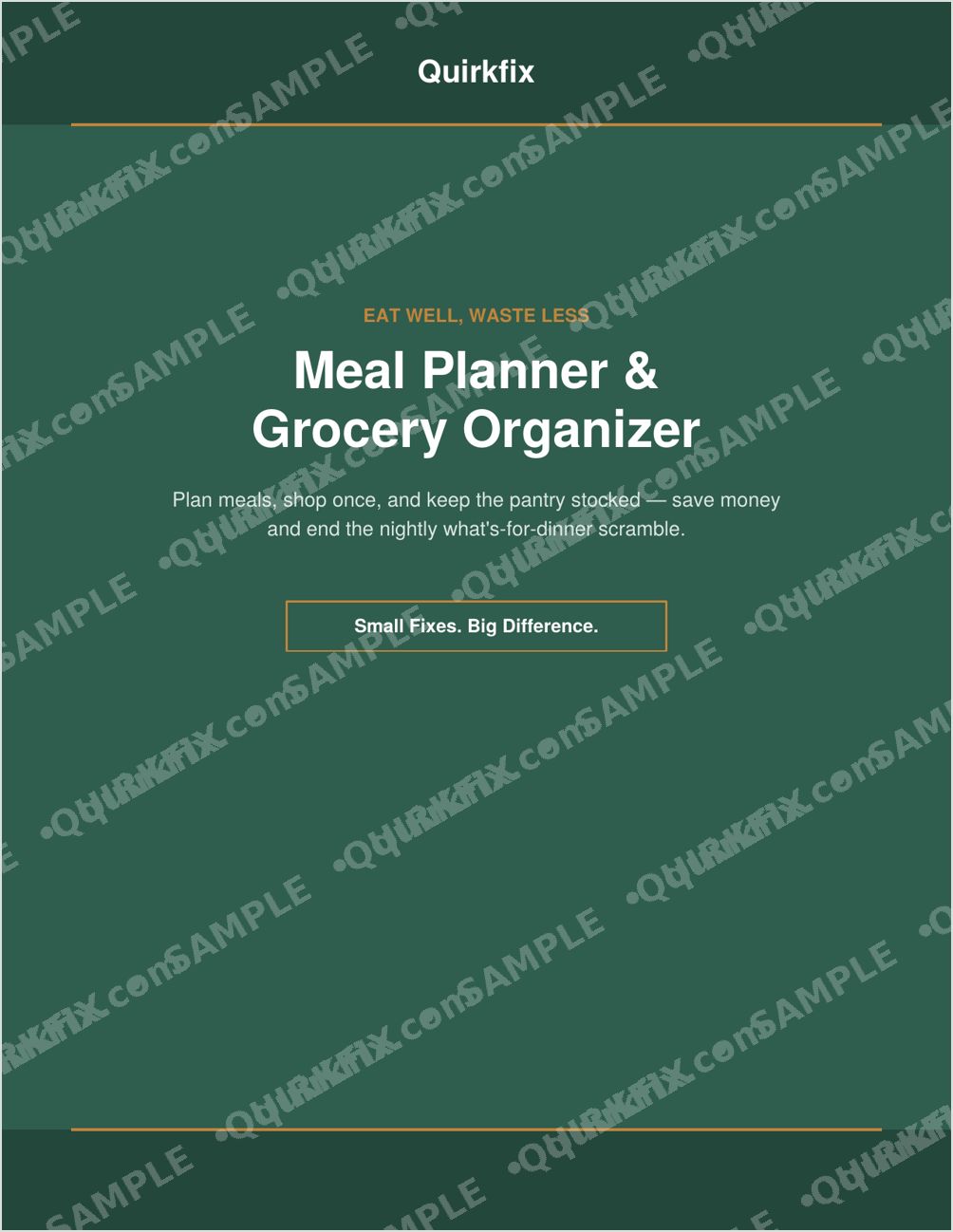 Meal Planner &amp; Grocery Organizer — Printable &amp; Fillable (Instant Download)