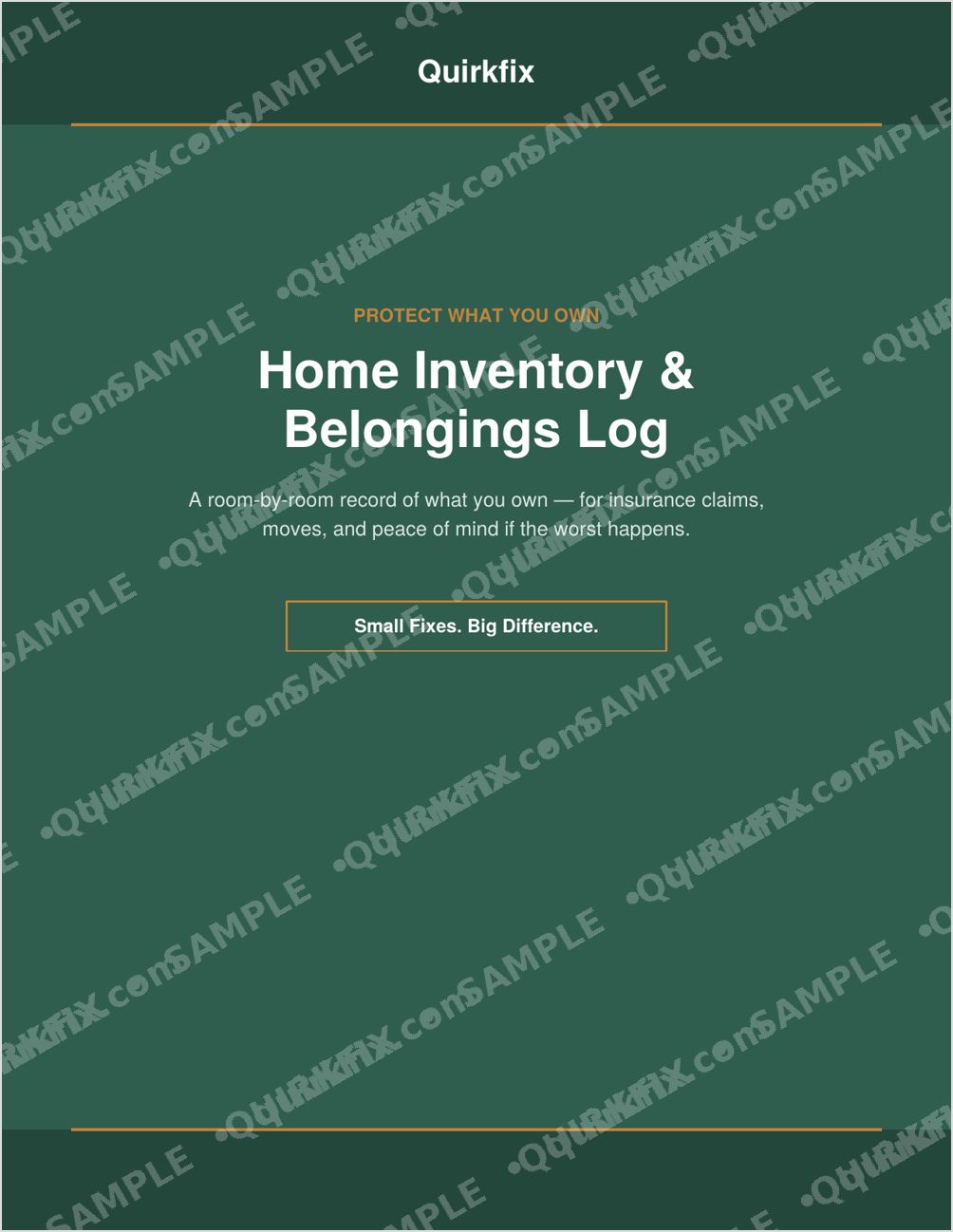 Home Inventory &amp; Belongings Log — Printable &amp; Fillable (Instant Download)