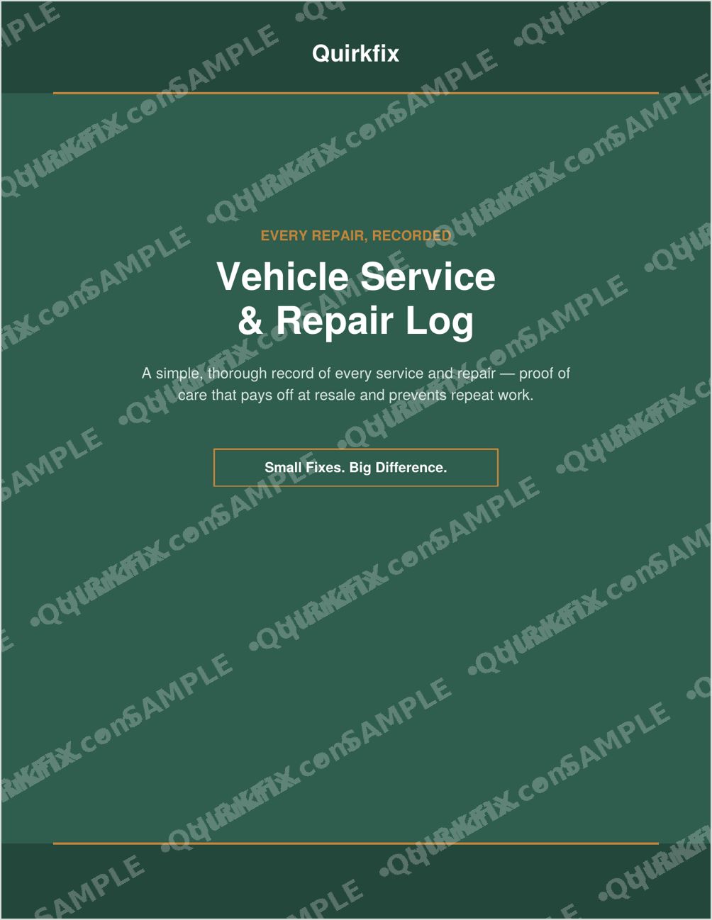 Vehicle Service &amp; Repair Log — Printable &amp; Fillable (Instant Download)