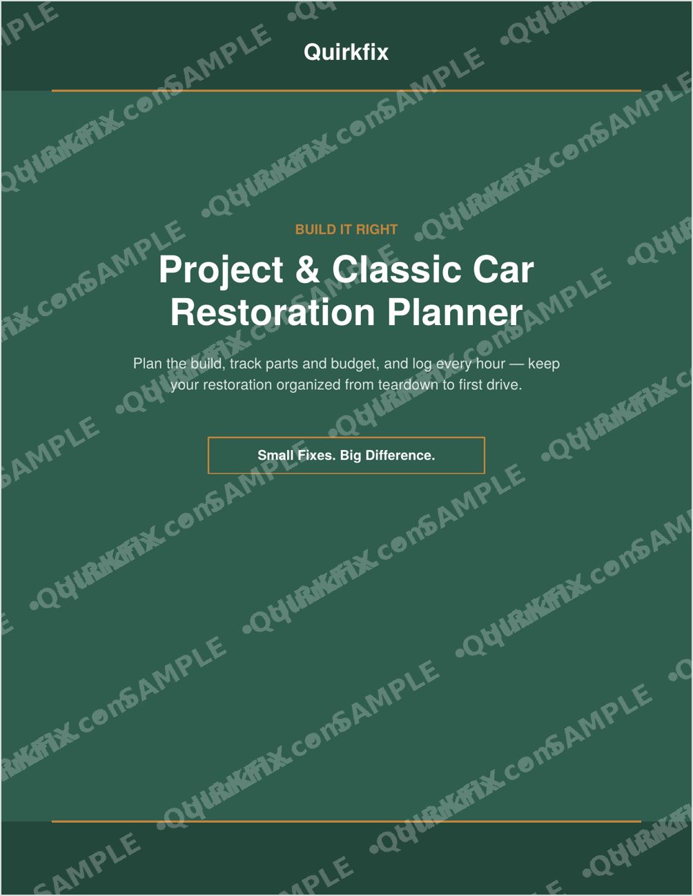 Project &amp; Classic Car Restoration Planner — Printable &amp; Fillable (Instant Download)