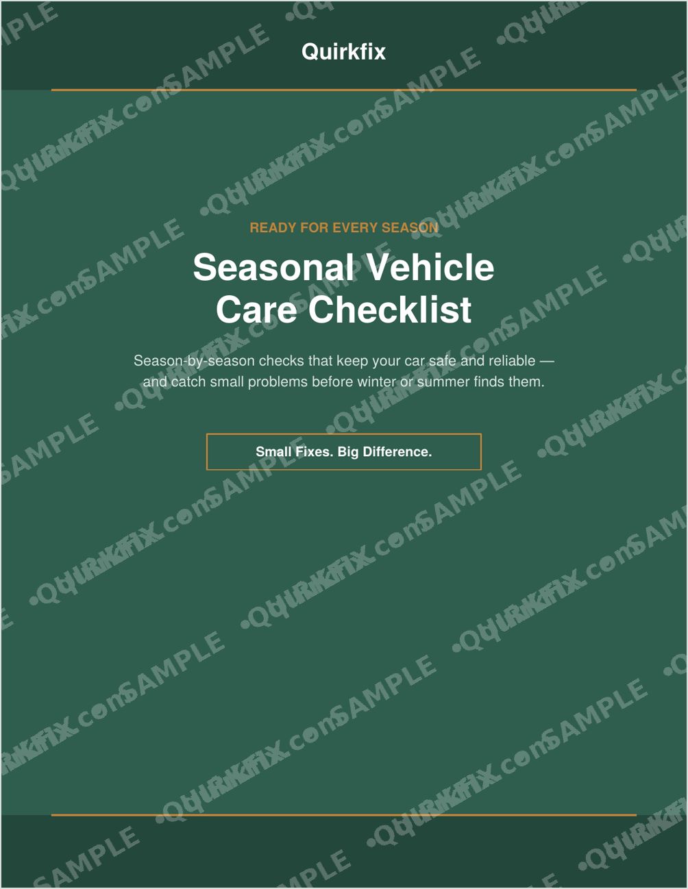 Seasonal Vehicle Care Checklist — Printable &amp; Fillable (Instant Download)