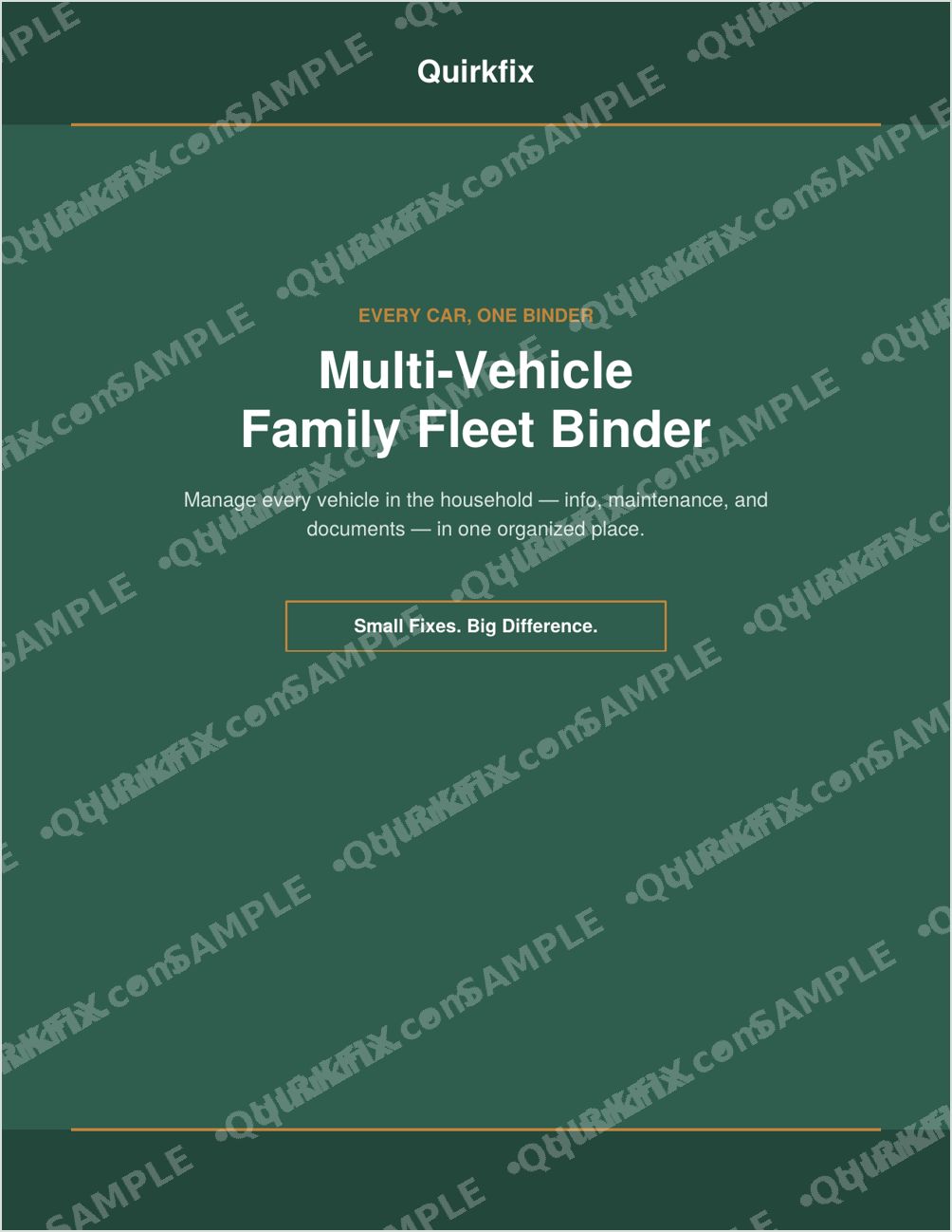 Multi-Vehicle Family Fleet Binder — Printable &amp; Fillable (Instant Download)
