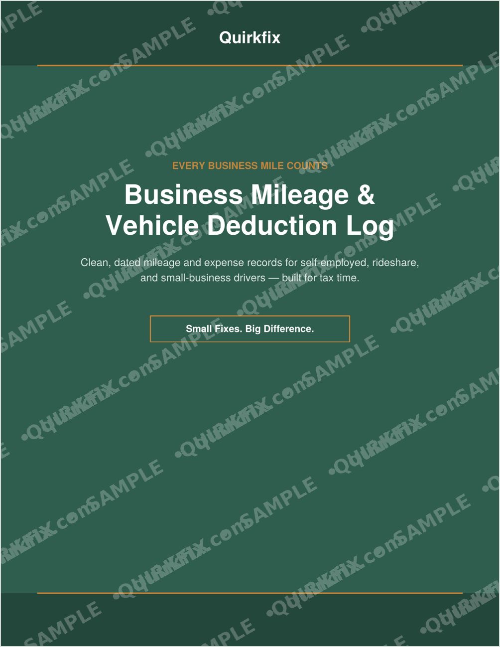 Business Mileage &amp; Vehicle Deduction Log — Printable &amp; Fillable (Instant Download)