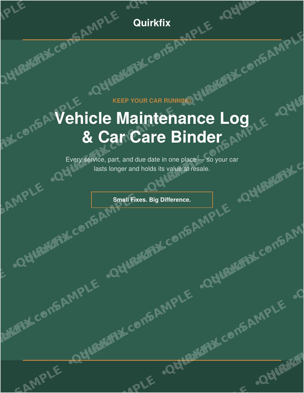Vehicle Maintenance Log &amp; Car Care Binder — Printable &amp; Fillable (Instant Download)