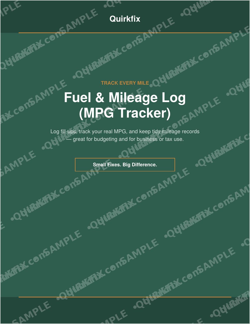 Fuel &amp; Mileage Log (MPG Tracker) — Printable &amp; Fillable (Instant Download)