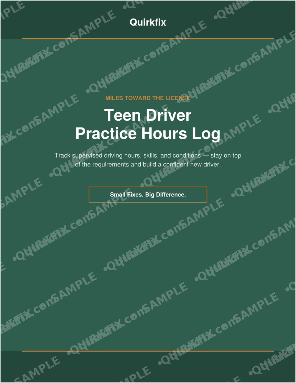 Teen Driver Practice Hours Log — Printable &amp; Fillable (Instant Download)