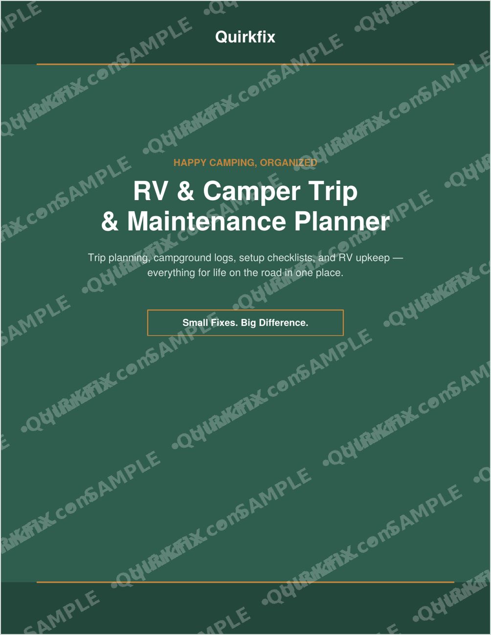 RV &amp; Camper Trip &amp; Maintenance Planner — Printable &amp; Fillable (Instant Download)