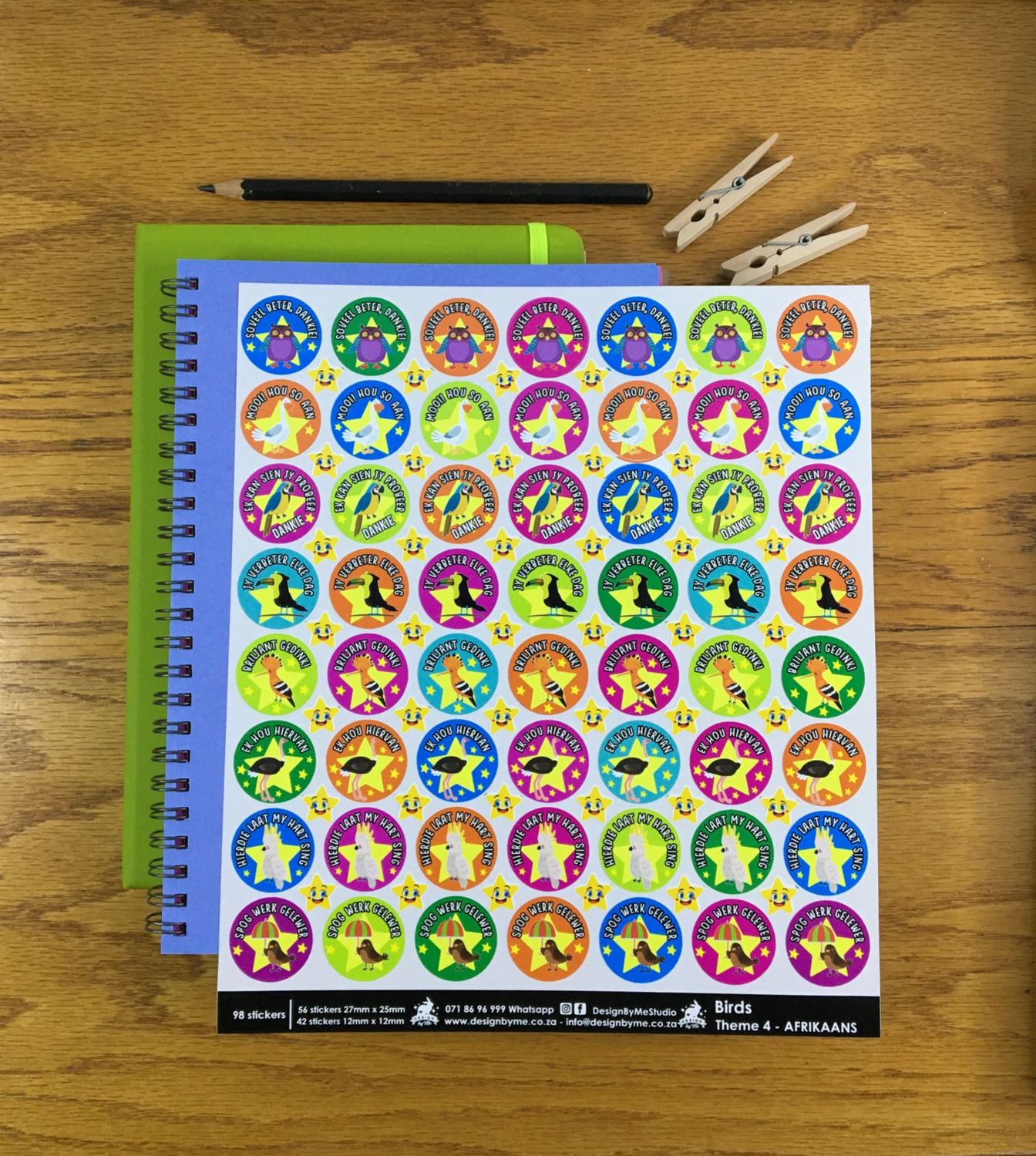 Birds Theme 4 Reward Stickers - Afrikaans