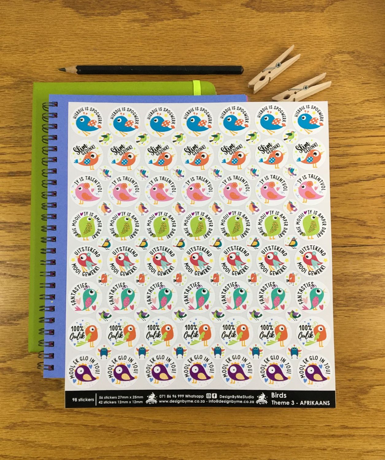 Birds Theme 3 Reward Stickers - Afrikaans