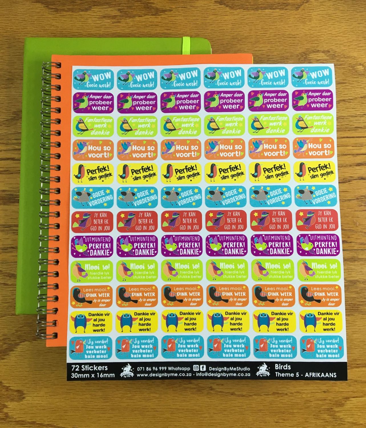 Birds Theme 5 Reward Stickers - Afrikaans