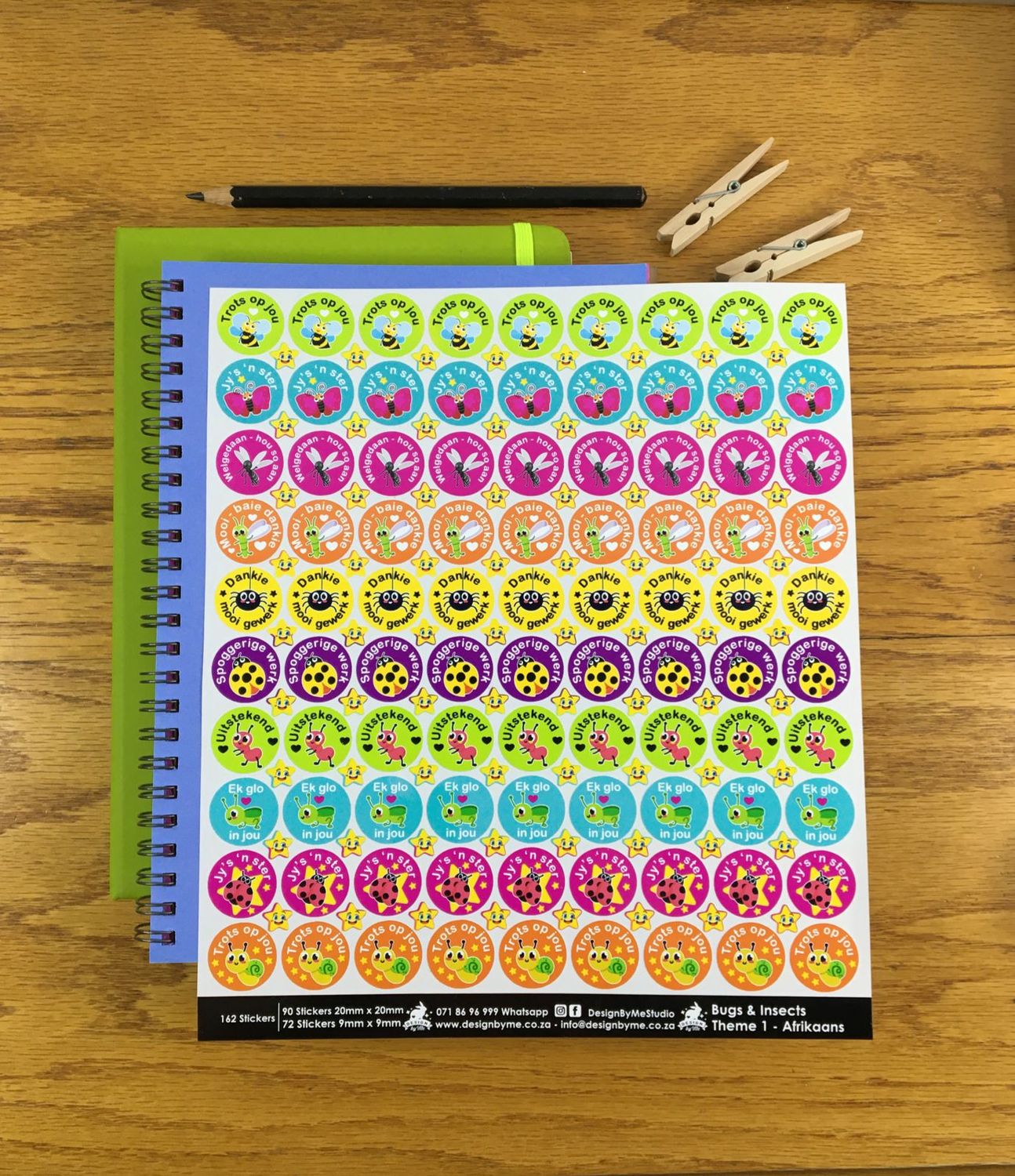 Bugs and Insects Theme 1 Reward Stickers - Afrikaans