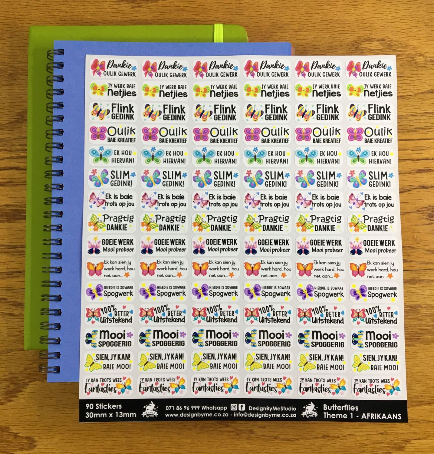 Butterflies Theme 1 Reward Stickers - Afrikaans