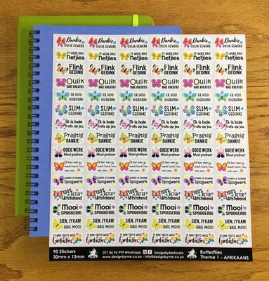 Butterflies Theme 1 Reward Stickers - Afrikaans