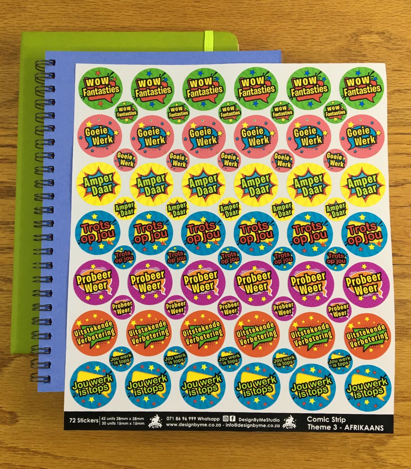 Comic Strip Theme 3 Reward Stickers - Afrikaans
