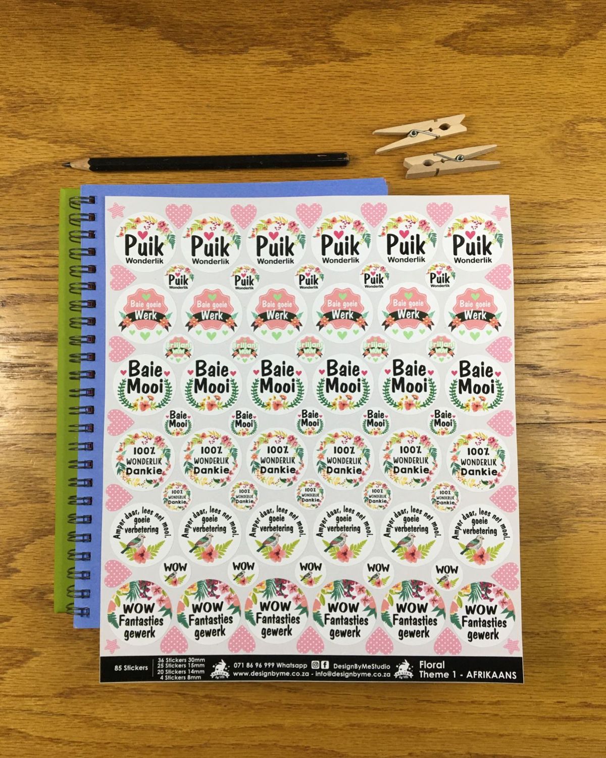 Floral Theme 1 Reward Stickers - Afrikaans