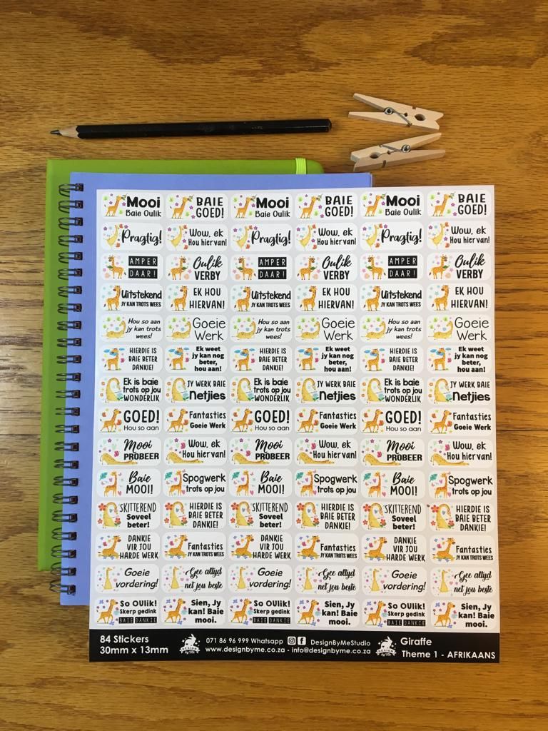 Giraffe Theme 1 Reward Stickers - Afrikaans