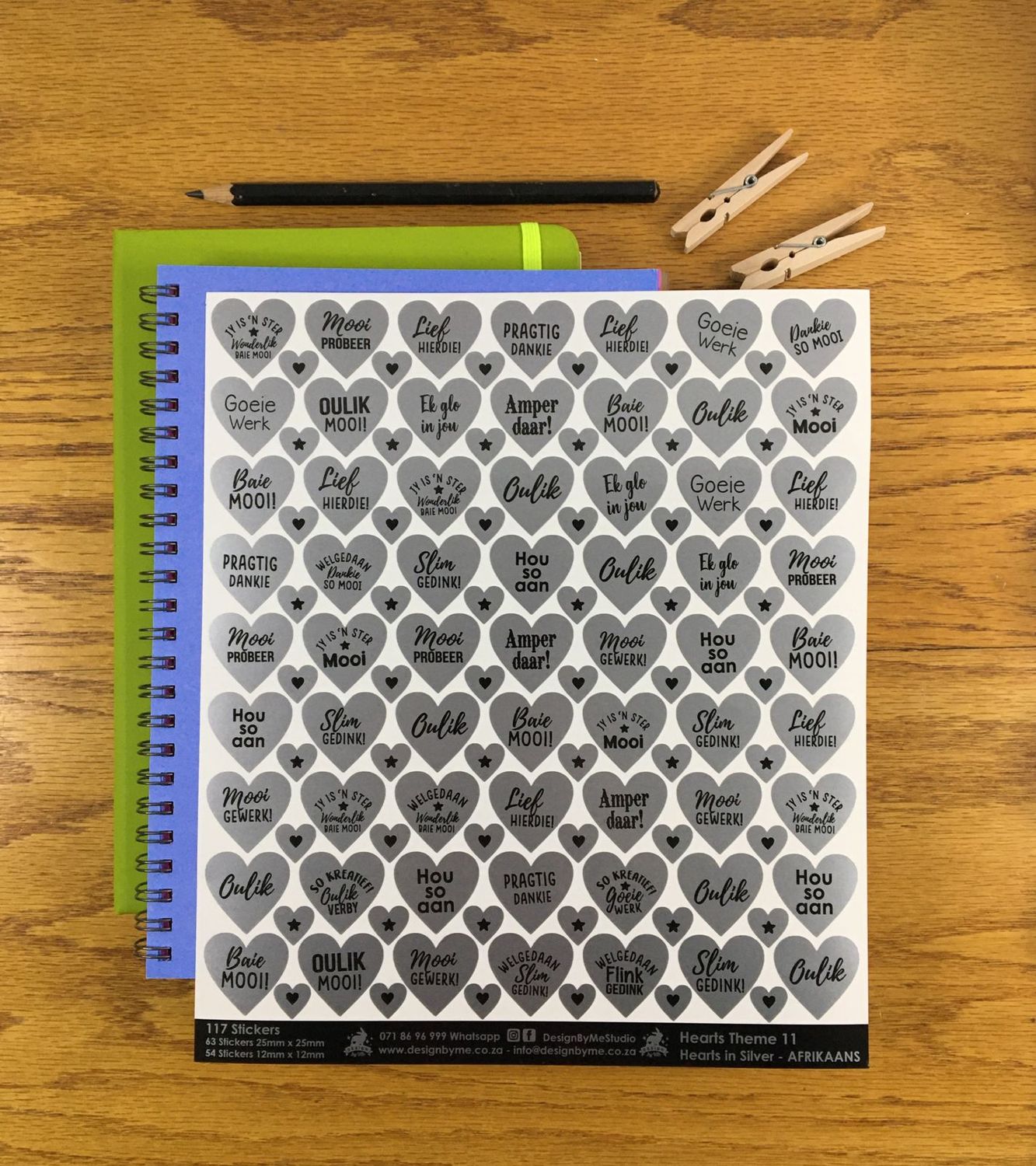 Silver Heart Theme 11 Reward Stickers - Afrikaans - Fancy Shaped Stickers