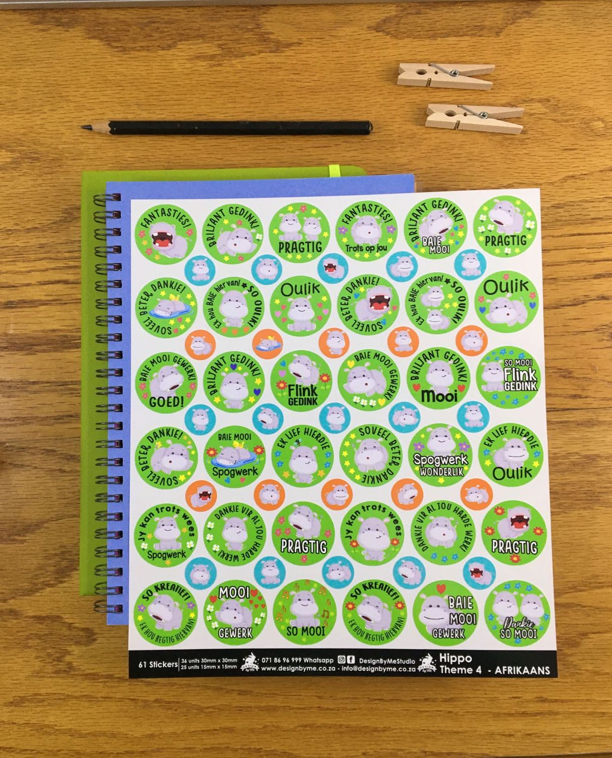 Hippo Theme 4 Reward Stickers - Afrikaans