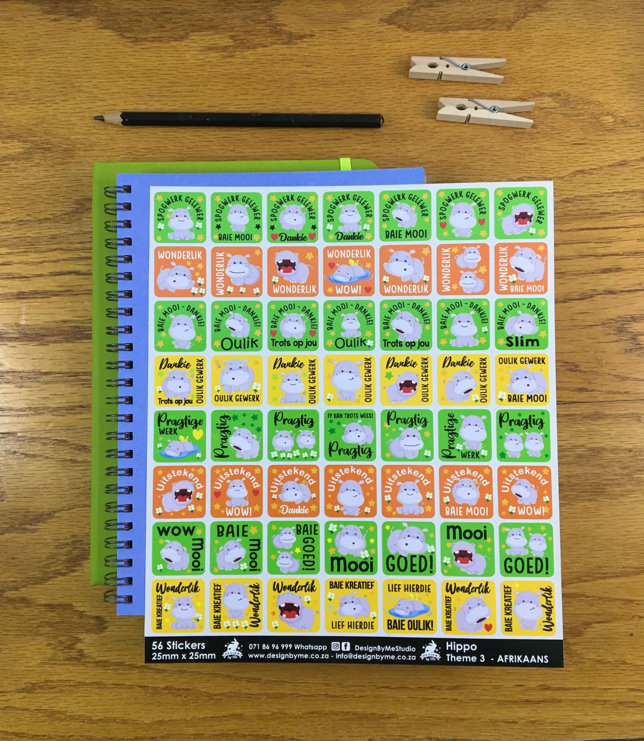 Hippo Theme 3 Reward Stickers - Afrikaans