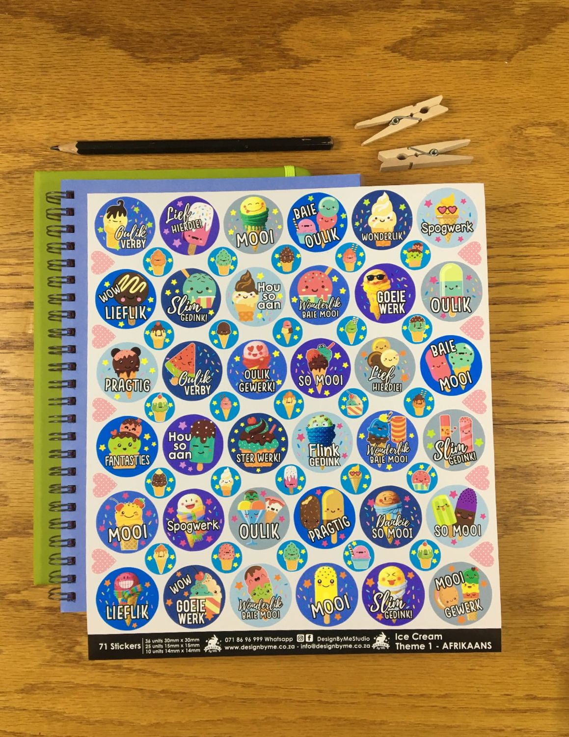 Ice Cream Theme 1 Reward Stickers - Afrikaans