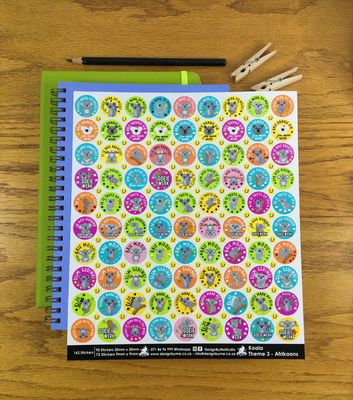 Koala Theme 3 Reward Stickers - Afrikaans