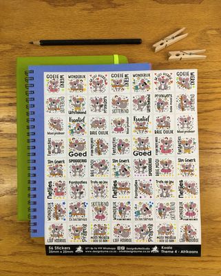 Koala Theme 4 Reward Stickers - Afrikaans