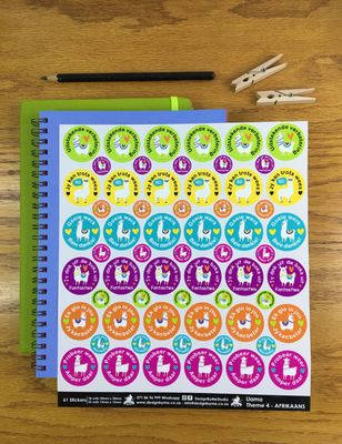 Llama Theme 4 Reward Stickers - Afrikaans