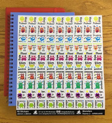 Monsters Theme 2 Reward Stickers - Afrikaans