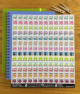 Owls Theme 1 Reward Stickers - Afrikaans Owls Theme 1 Reward Stickers - Afrikaans