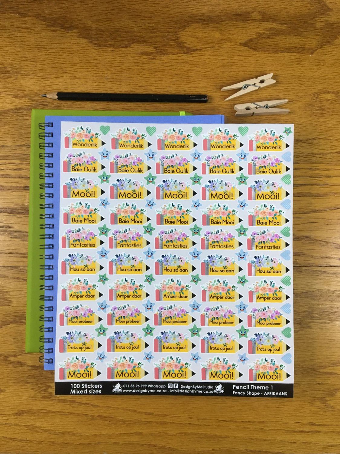 Pencil Theme 1 Reward Stickers - Afrikaans