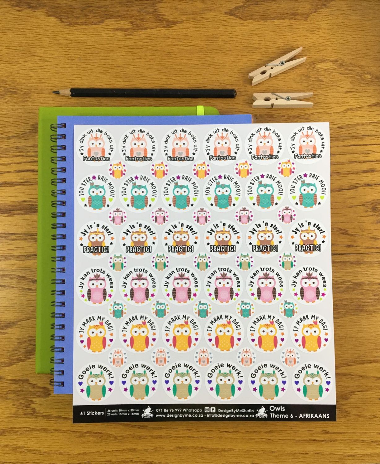 Owls Theme 6 Reward Stickers - Afrikaans