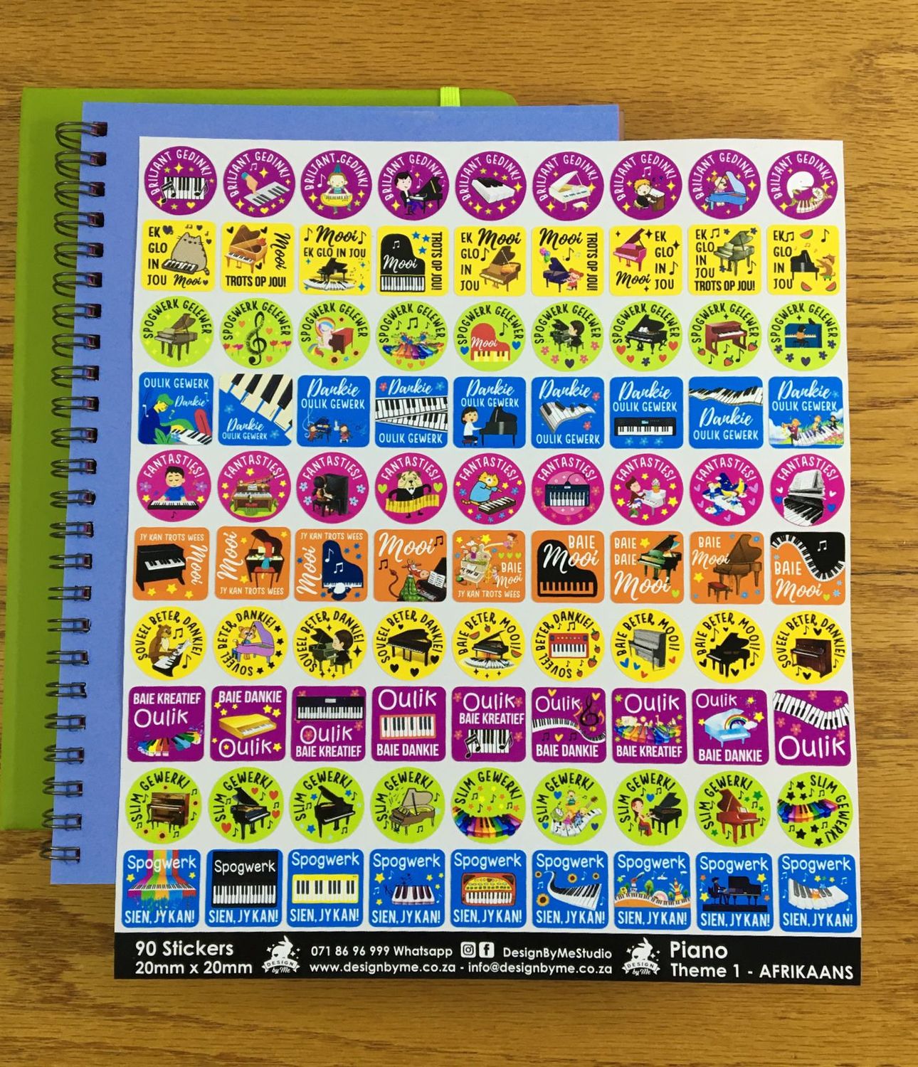 Piano Theme 1 Reward Stickers - Afrikaans