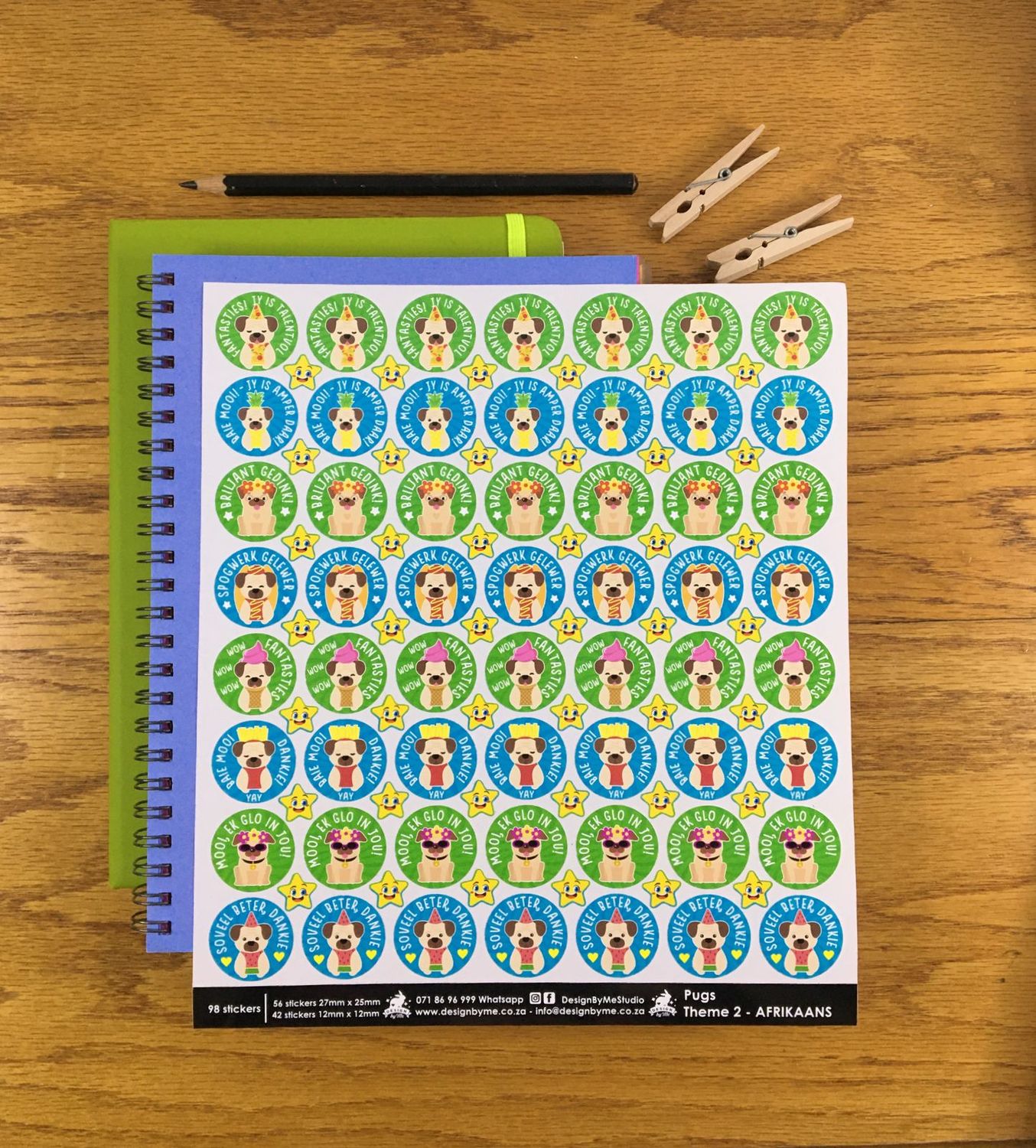Pugs Dog Theme 2 Reward Stickers - Afrikaans