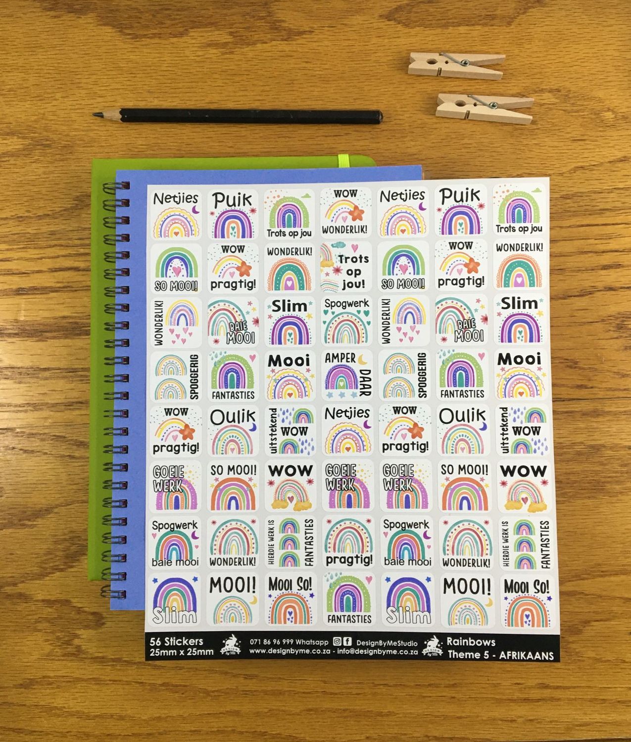 Rainbows Theme 5 Reward Stickers - Afrikaans