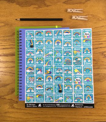 Rainbows Theme 4 Reward Stickers - Afrikaans