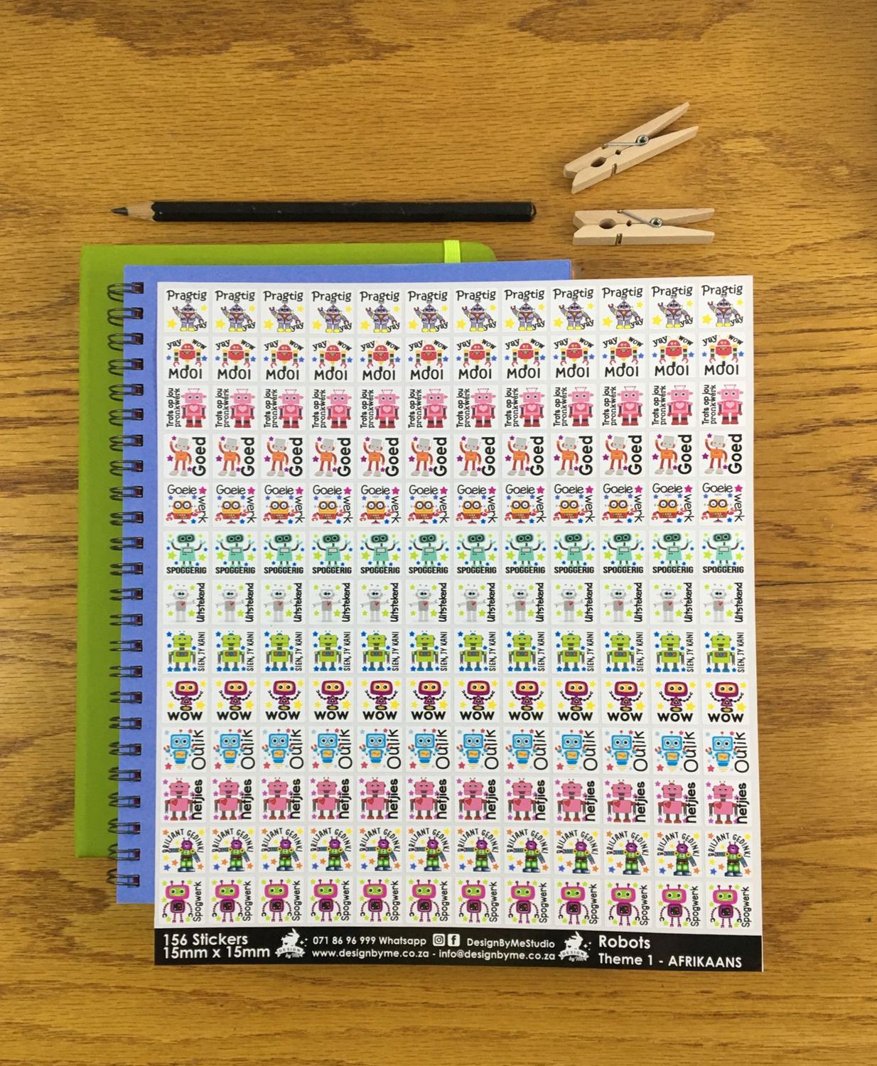 Robot Theme 1 Reward Stickers - Afrikaans