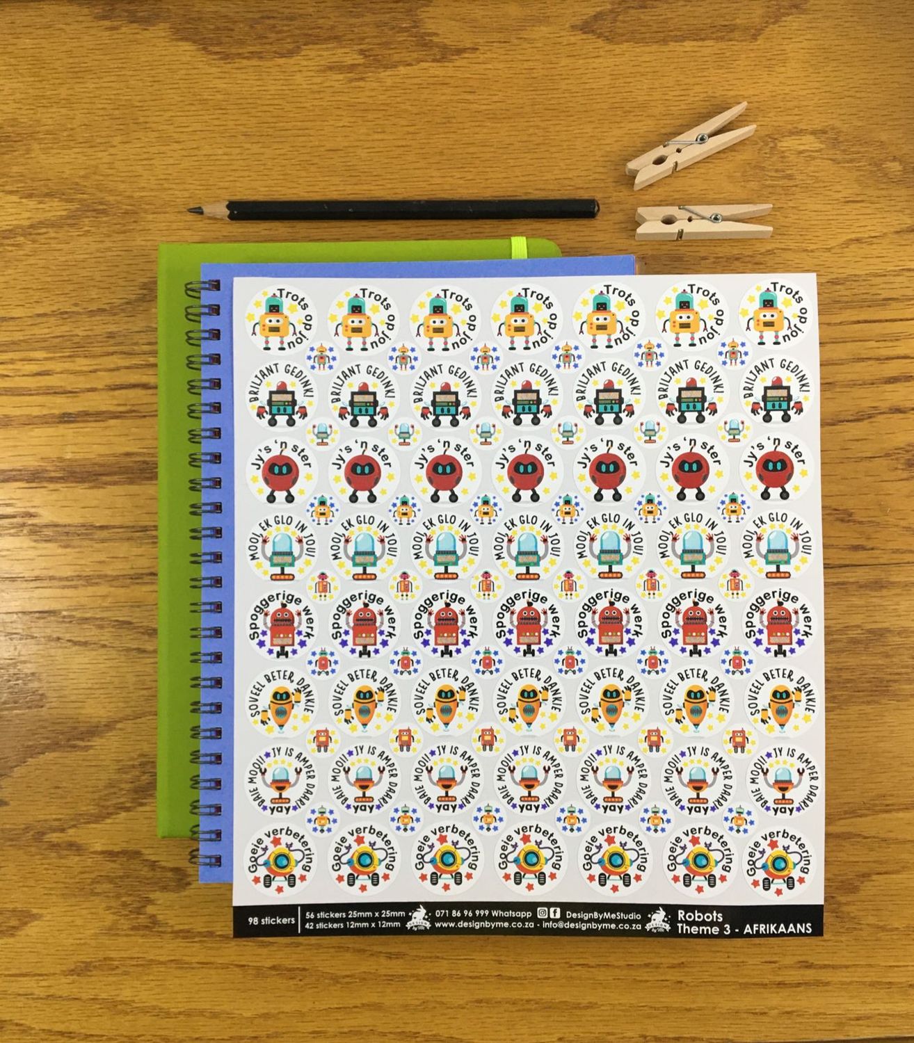 Robot Theme 3 Reward Stickers - Afrikaans