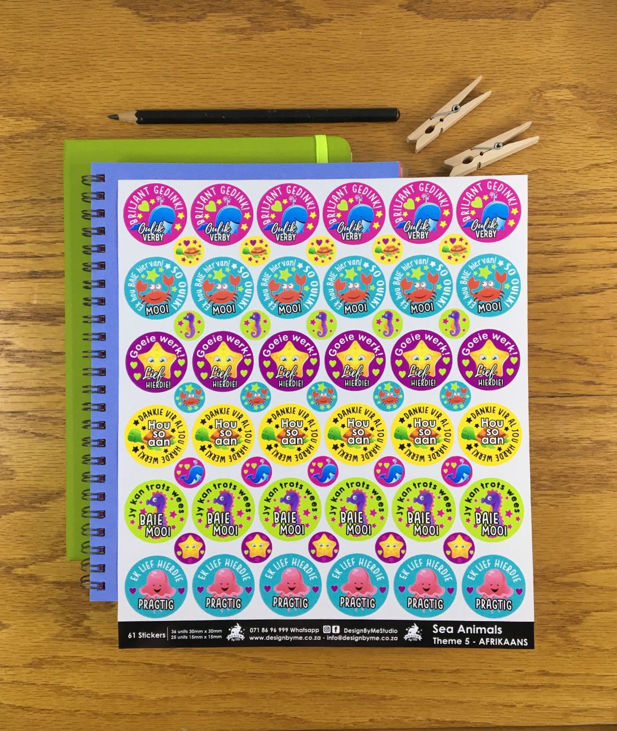 Sea Animals Theme 5 Reward Stickers- Afrikaans