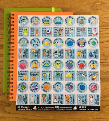 Space Theme 4 Reward Stickers - Afrikaans