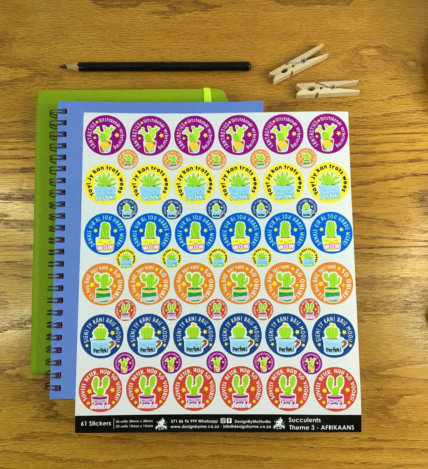 Succulents Theme 3 Reward Stickers - Afrikaans