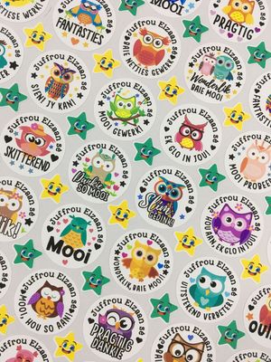 Owls Theme 7 Reward Stickers - Afrikaans