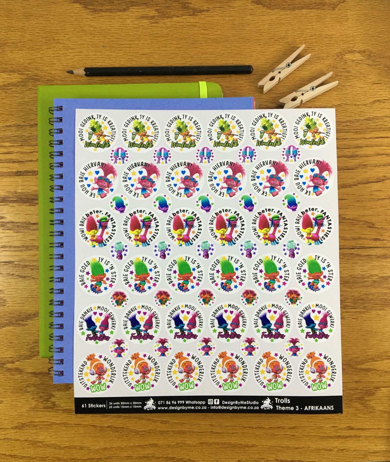 Trolls Theme 3 Reward Stickers - Afrikaans