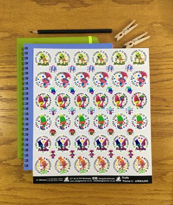 Trolls Theme 3 Reward Stickers - Afrikaans Trolls Theme 3 Reward Stickers - Afrikaans