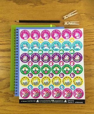 Unicorns Theme 3 Reward Stickers - Afrikaans