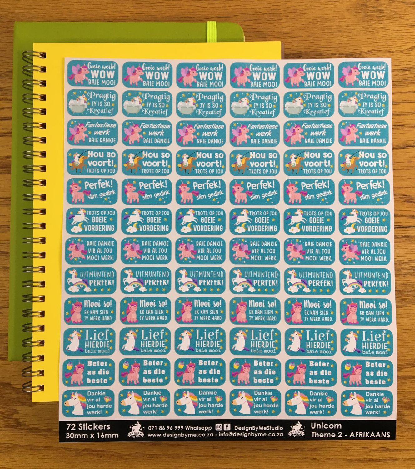 Unicorns Theme 2 Reward Stickers - Afrikaans