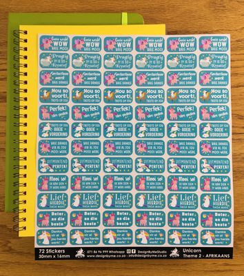Unicorns Theme 2 Reward Stickers - Afrikaans