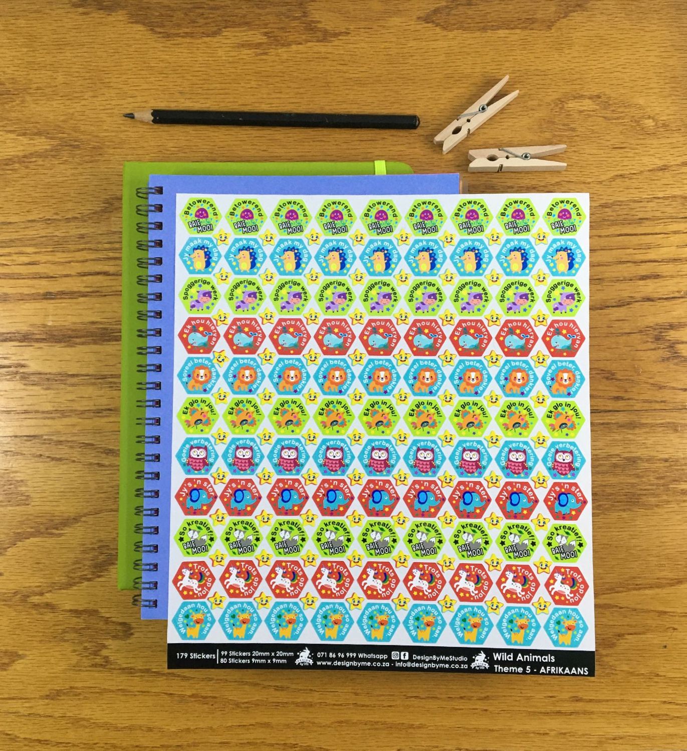 Wild Animals Theme 5 Reward Stickers - Afrikaans