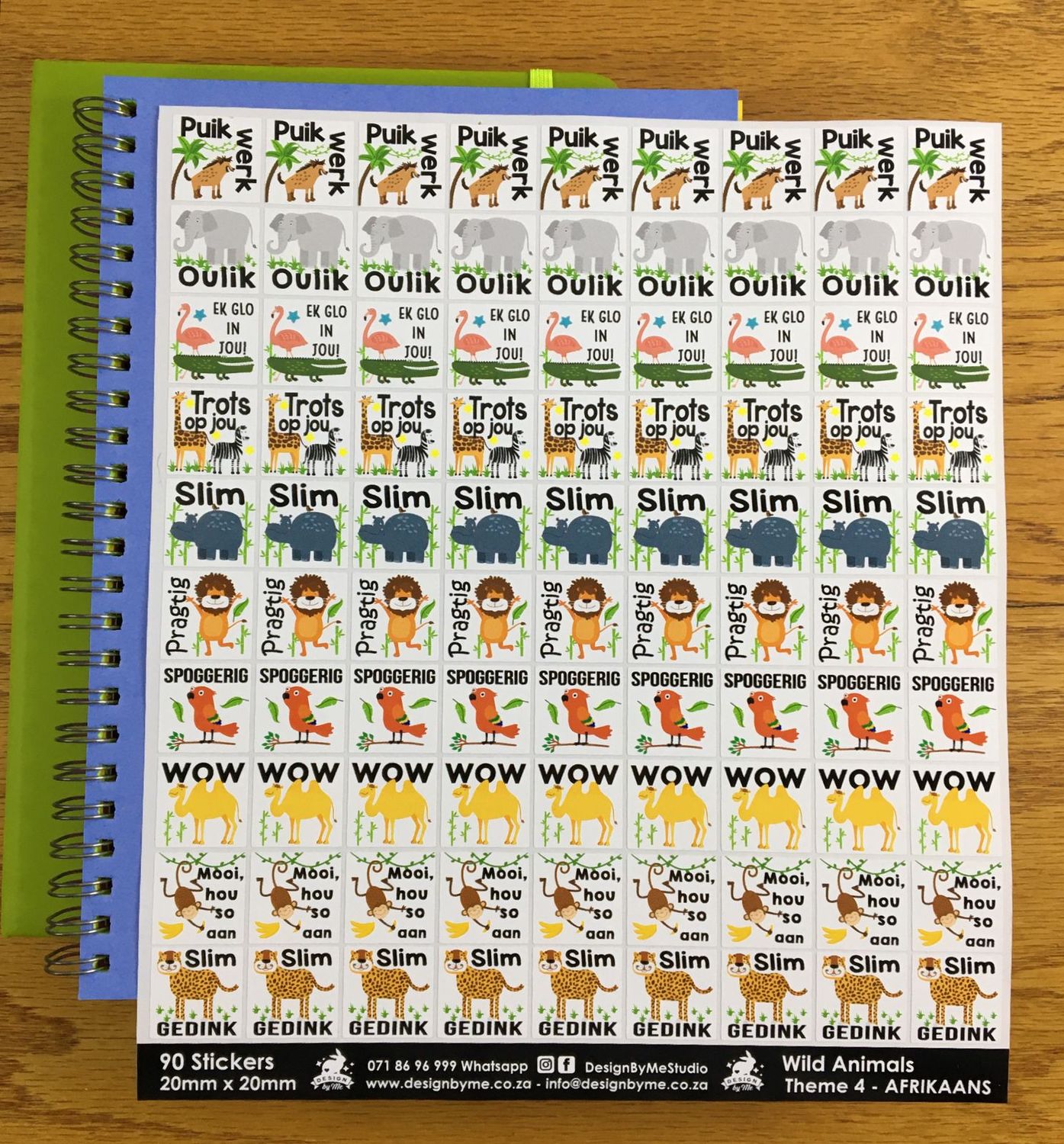 Wild Animals Theme 4 Reward Stickers - Afrikaans